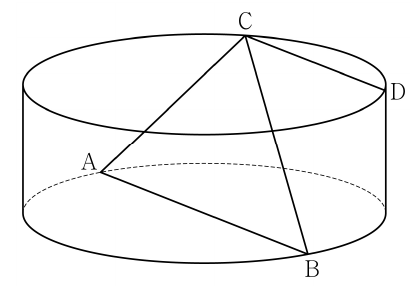 원기둥 위의 점 A, B, C, D와 선분 관계
