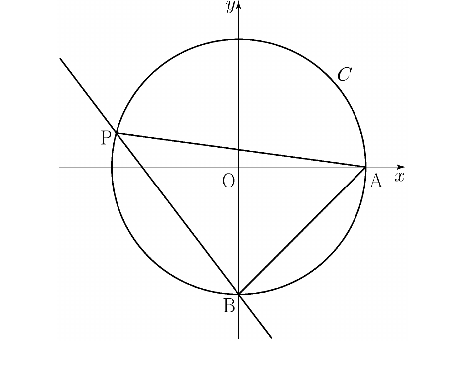 원 C와 점 A, B, P 및 직선 BP