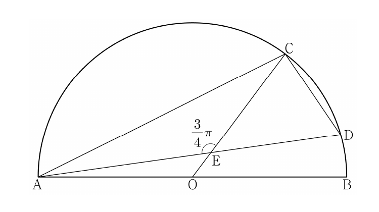 반원 위의 점 A, B, O, C, D, E와 각 3π/4