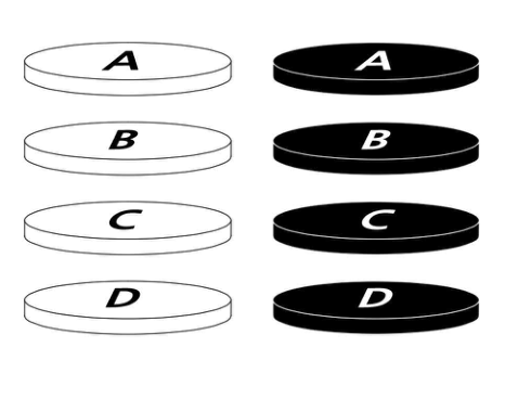 흰색과 검은색 A, B, C, D 원판