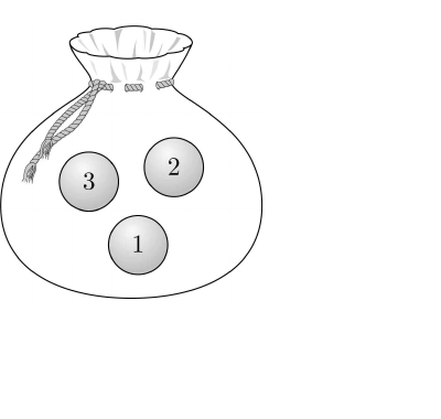 숫자 1, 2, 3이 적힌 공이 든 주머니