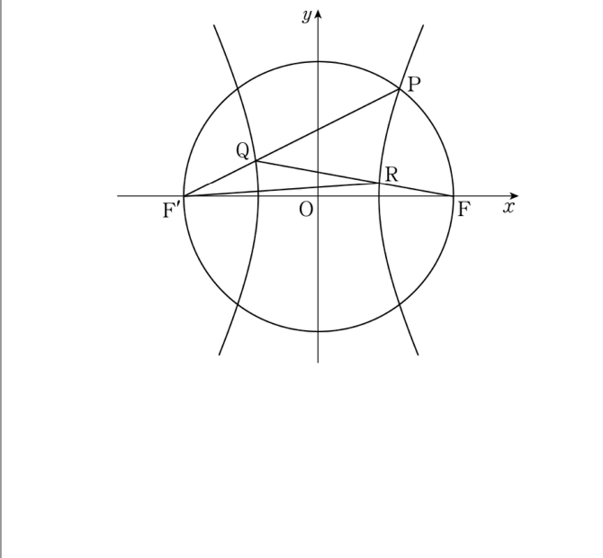 쌍곡선과 원 및 점 F, F′, P, Q, R의 위치