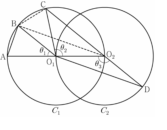 두 원 C₁, C₂와 점 A, B, C, D, O₁, O₂의 관계